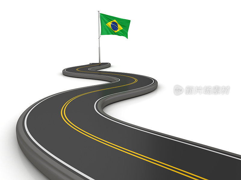 蜿蜒的道路上的巴西国旗- 3D渲染